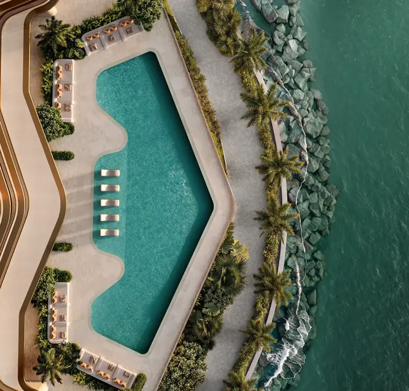 Waterfront pool from above