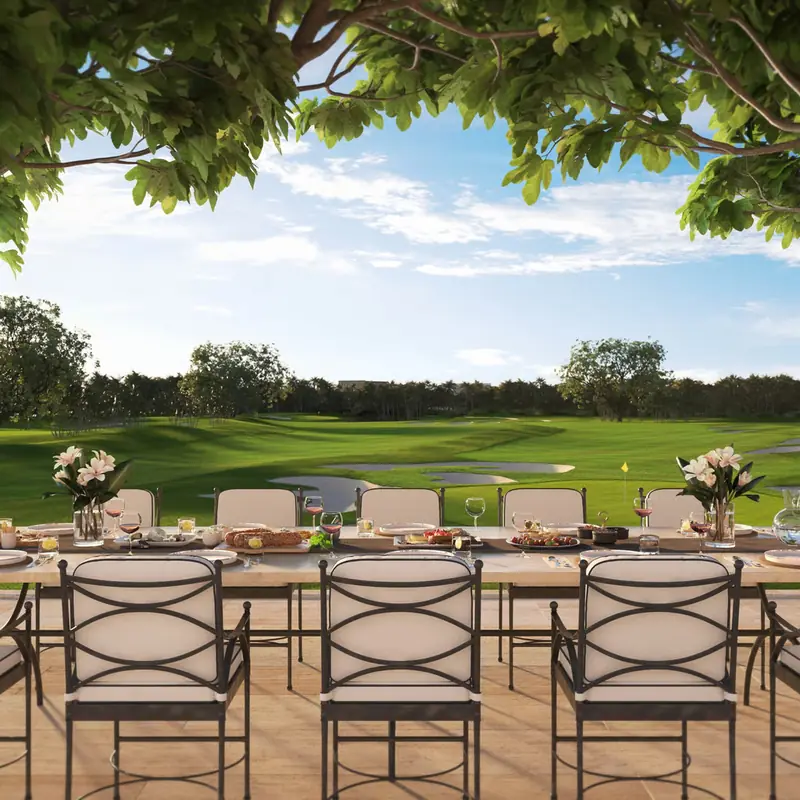 Dining terrace overlooking the golf course